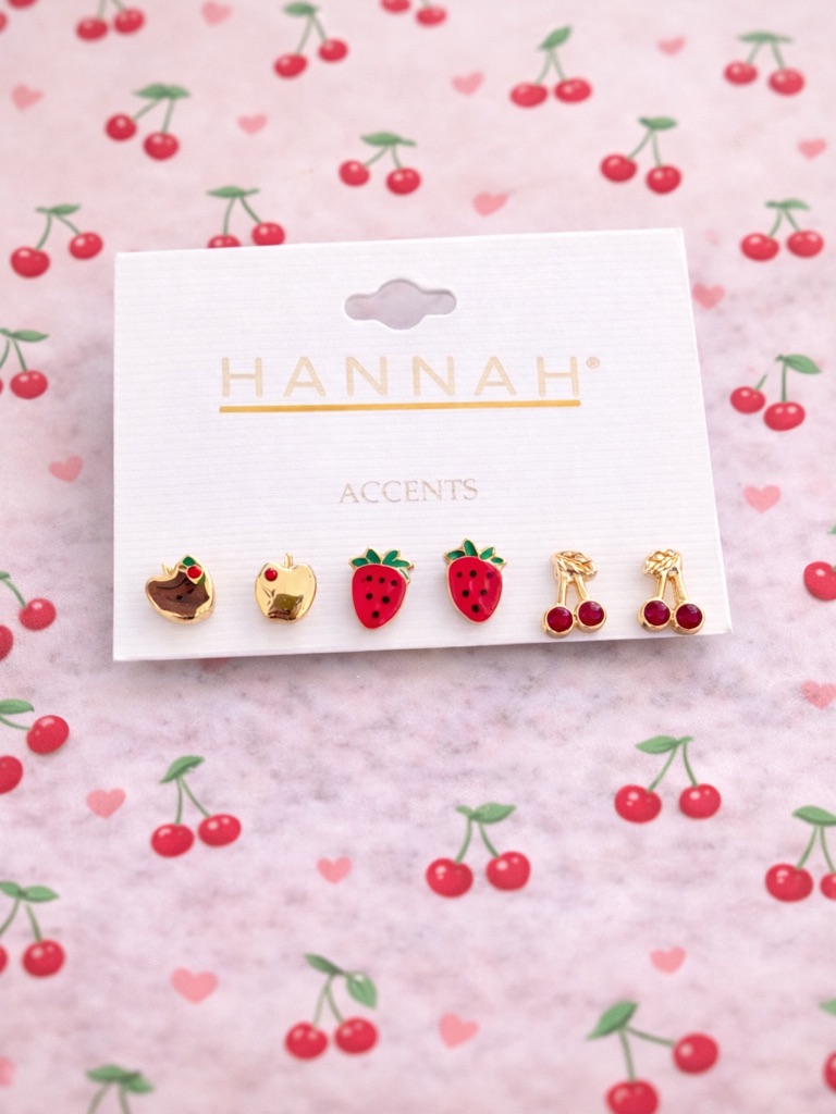 Hannah Fruit Stud Earring Set - Red Gold 11$